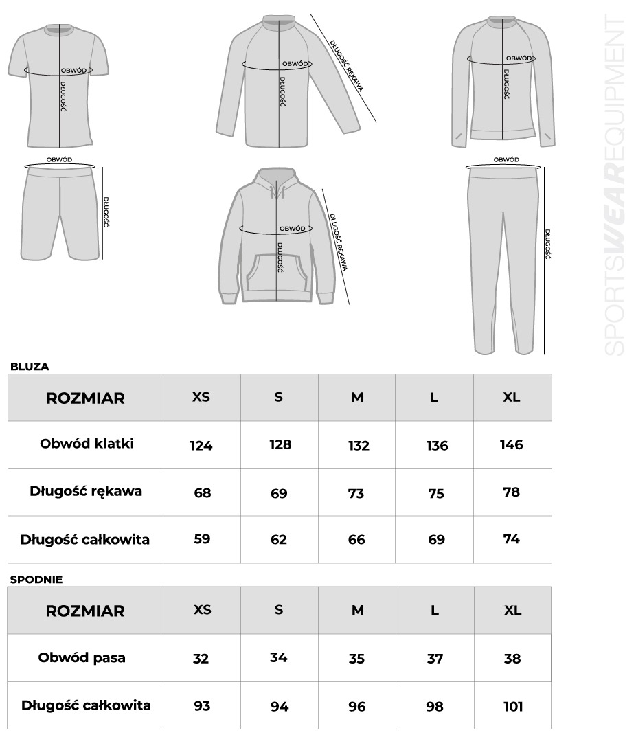 Dres bawełniany damski Pure Girl - tabela rozmiarów