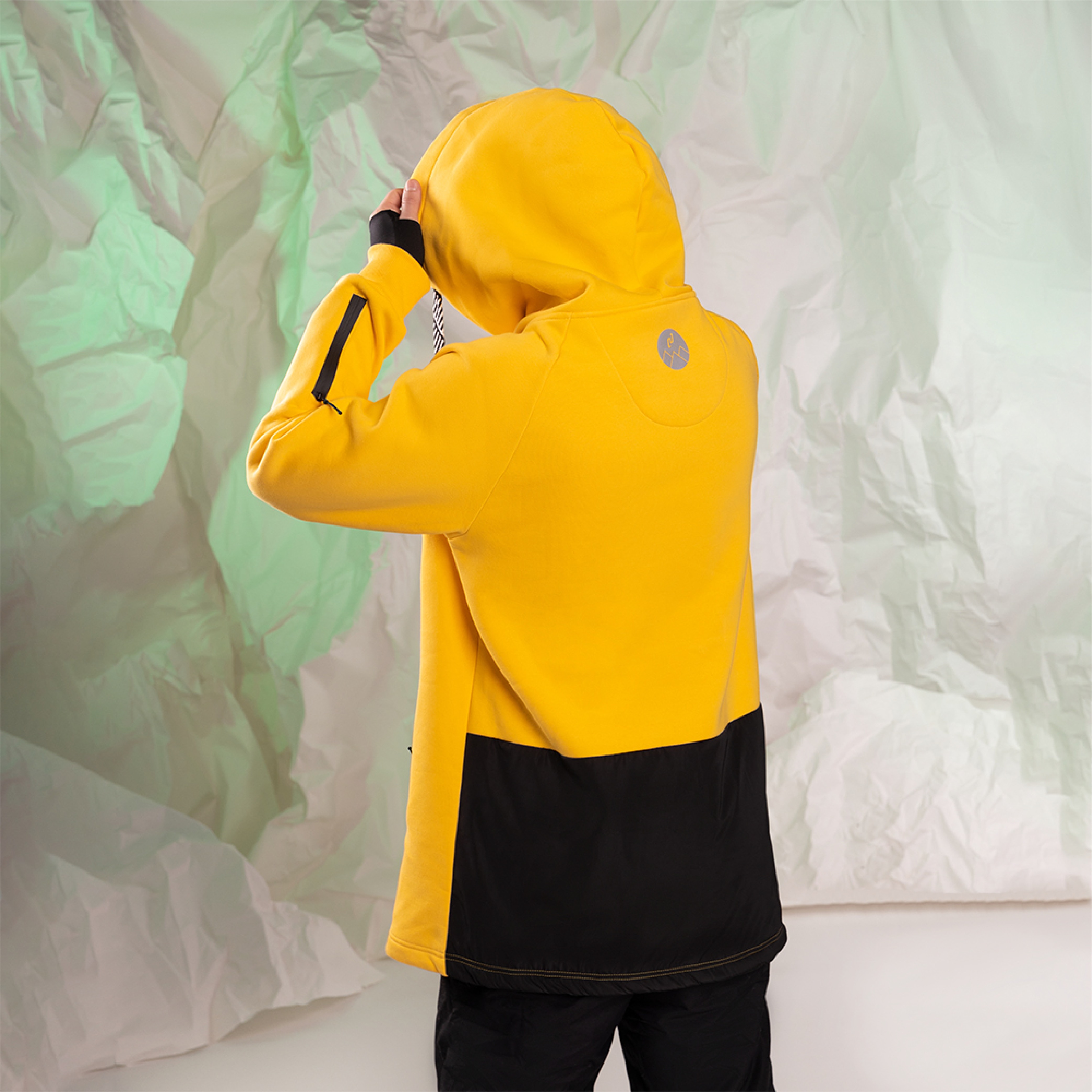 Bluza snowboardowa męska z kapturem żółta Mistral Pro z wodoodpornym panelem z tyłu