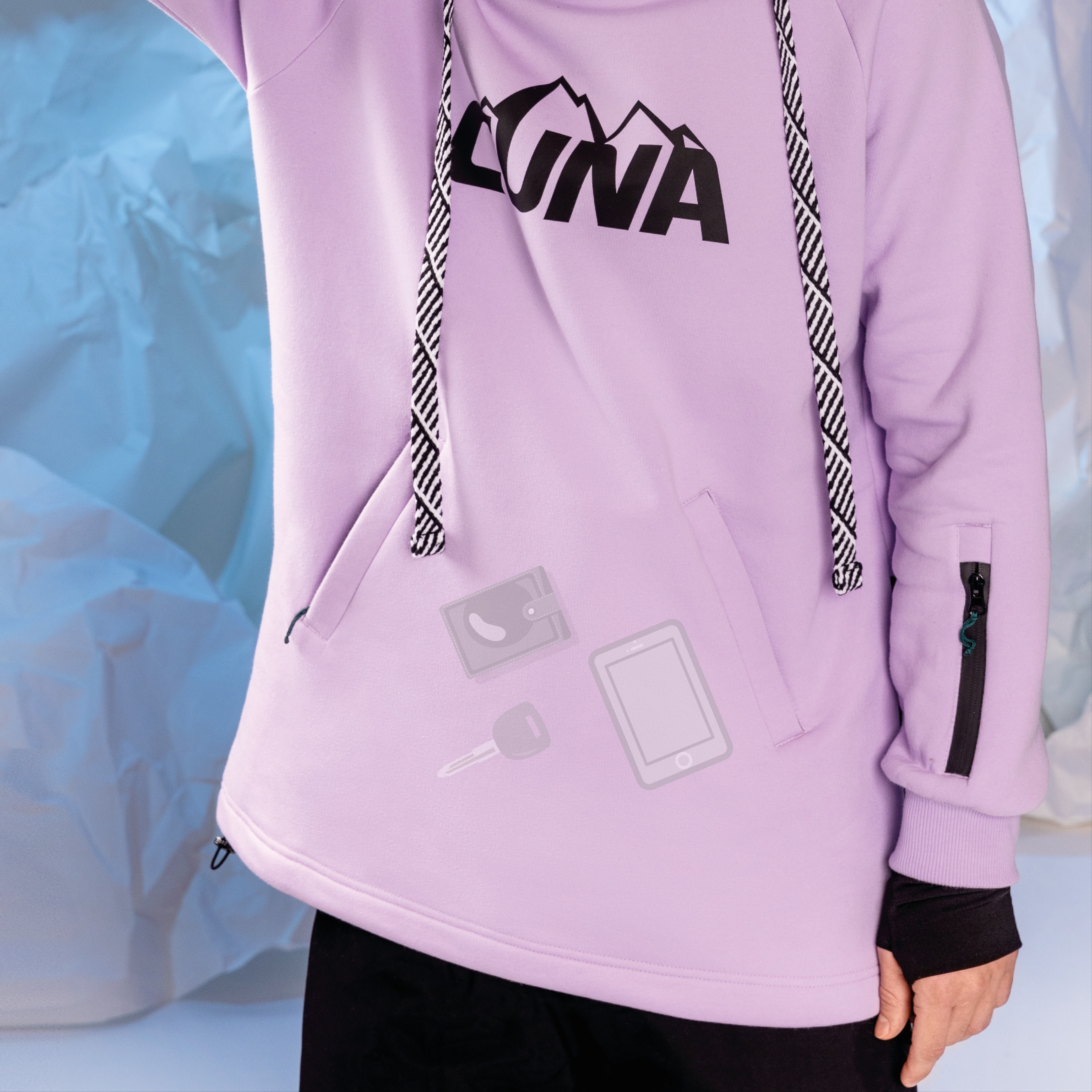 Bluza snowboardowa damska z kapturem fioletowa Mistral Pro kieszeń na akcesoria