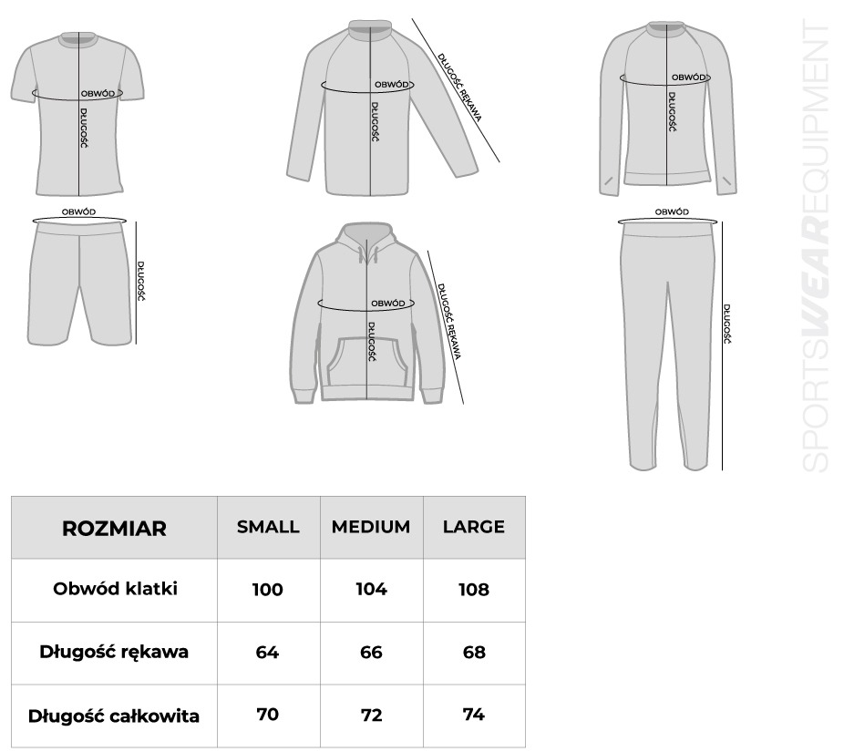 Koszulka sportowa unisex żółta Surf long - tabela rozmiarów