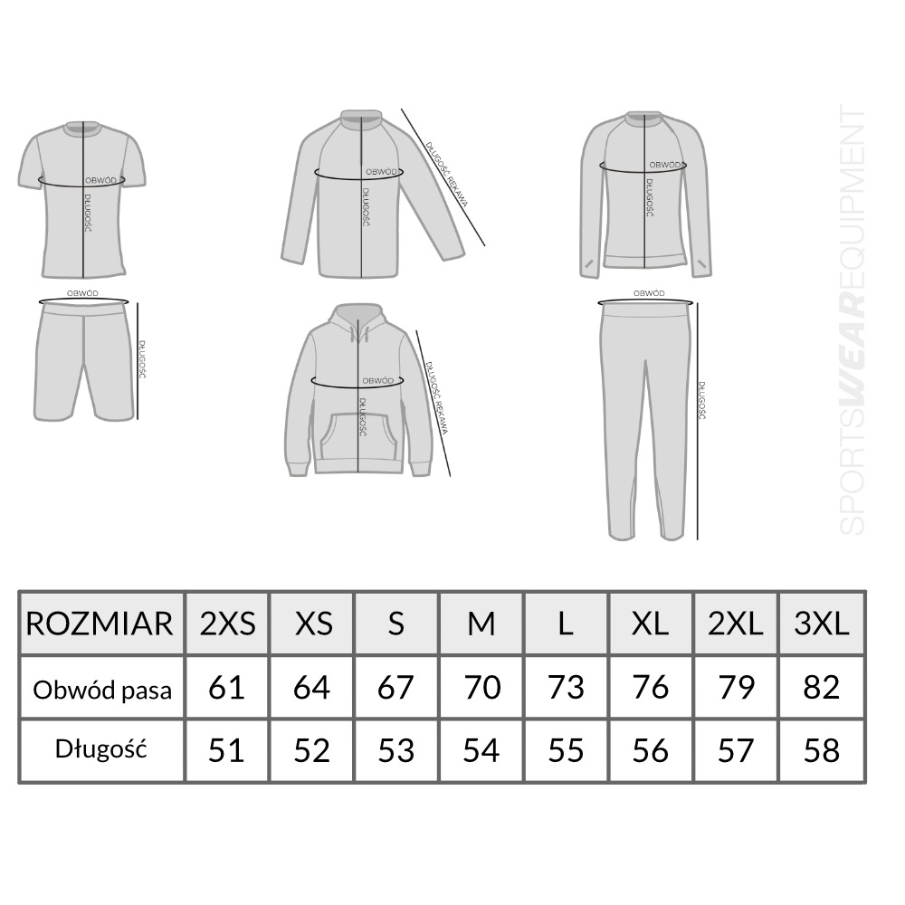 Spodenki SHORT MIX - Tabela Rozmiarów