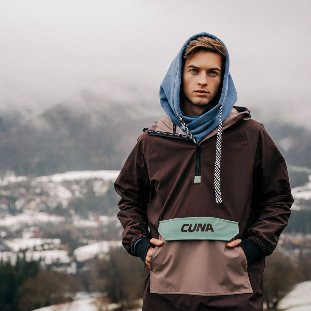 Kurtka męska anorak z kapturem brązowa Foggy Earth